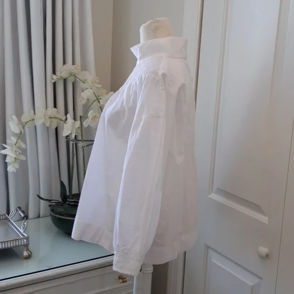 Everlane Womens White Cotton Smocked Neck Baby Doll Tunic Blouse Puff Sleeves MD - Picture 3 of 9